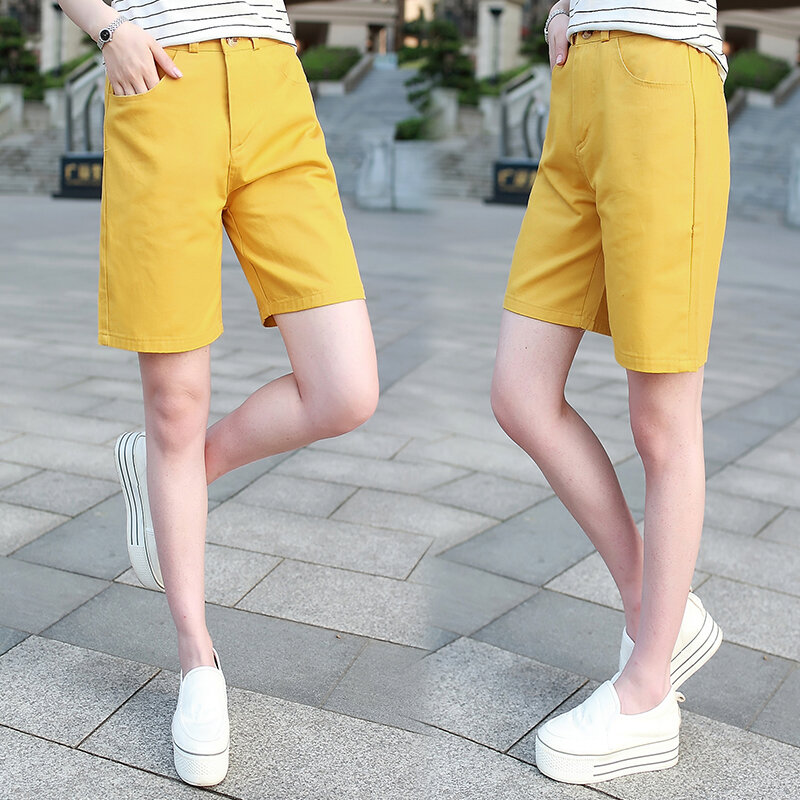 Casual Streetwear Women Hot Shorts 2021 Summer Elastic Waist Solid Slim Shorts Wide Leg Zipper Pockets Shorts Female Hot Shorts
