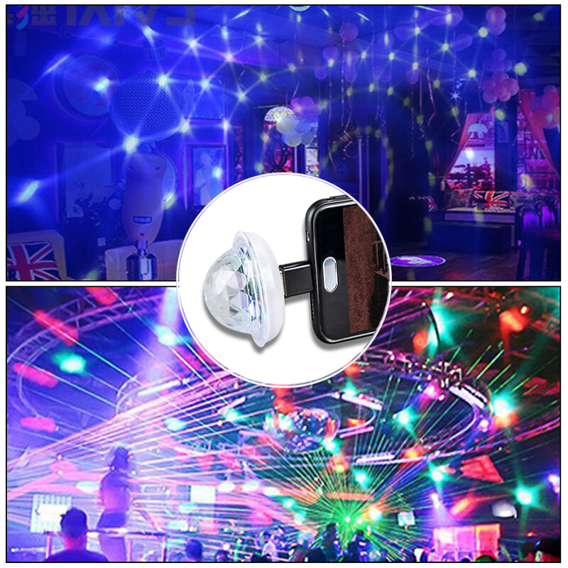 휴대 전화 USB LED 무대 조명 음악 센서 휴대용 5V RGB 크리스탈 매직 볼 LED 무대 DJ 디스코 램프 홈 클럽 파티