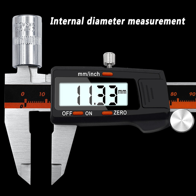 Paquímetro Vernier Digital em Aço Inoxidável, Micrômetro Eletrônico, Ferramentas de Medição Profundidade, 6 ", 0-150mm