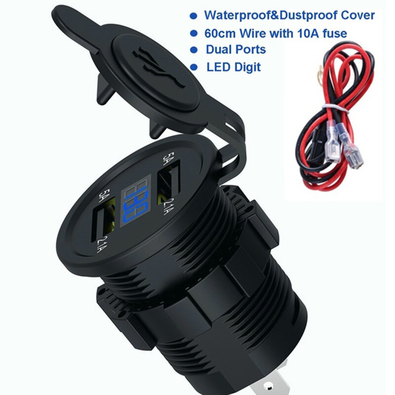 Adaptador de Tomada de Poder Universal Carregador Dual USB Porta 2 Display LED Soquete De Energia Do Carro Da Motocicleta (saída 5V2.1A / DC12V-24) waterp