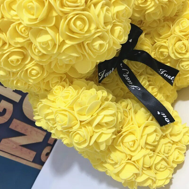 Wedding Customized Gift Multicolor Valentines Gift 40cm PE Yellow Rose Bear for Girlfriend Gift Anniversary Gift free shipping