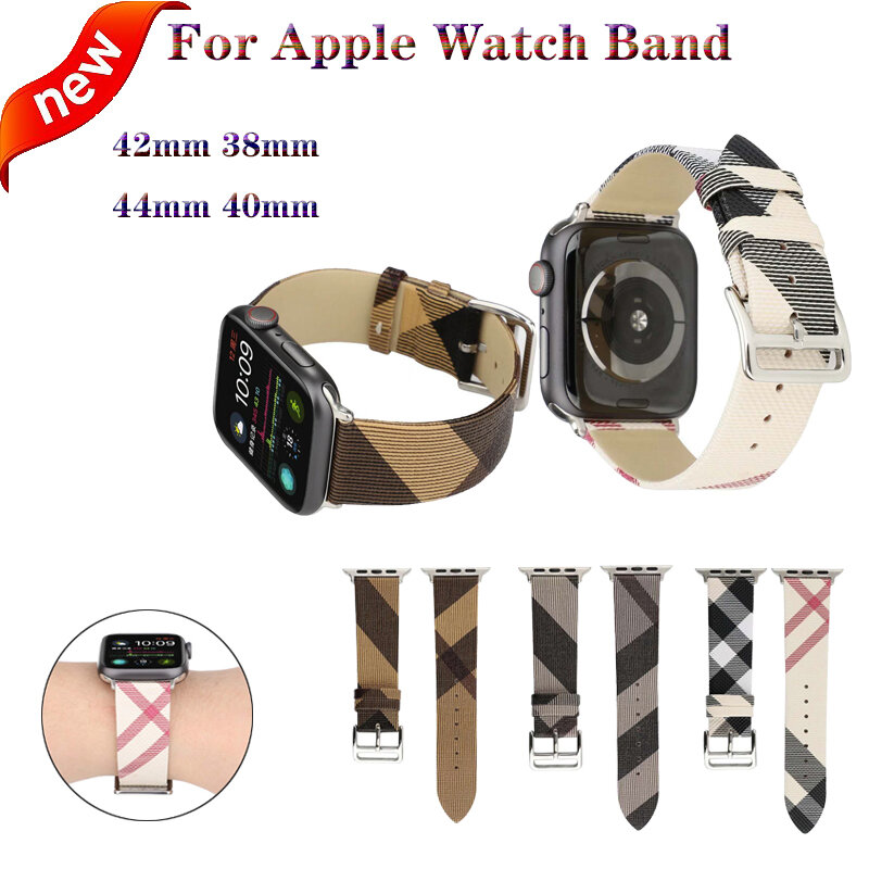 Pulseira de couro padrão xadrez para apple watch band 4 5 44/40mm feminino/masculino relógios pulseiras para iwatch series 3 2 1 42/38mm