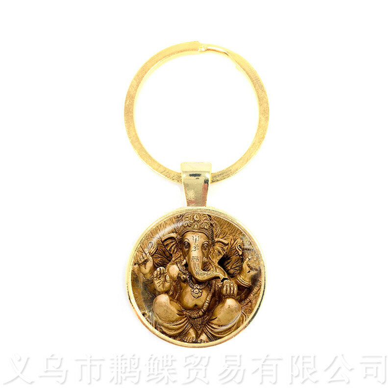 2018 New Classic 25mm Ganesha Buddha Elephant Glass Dome Keychains Handmade Men Jewelry Car Key Holder Souvenir For Gift