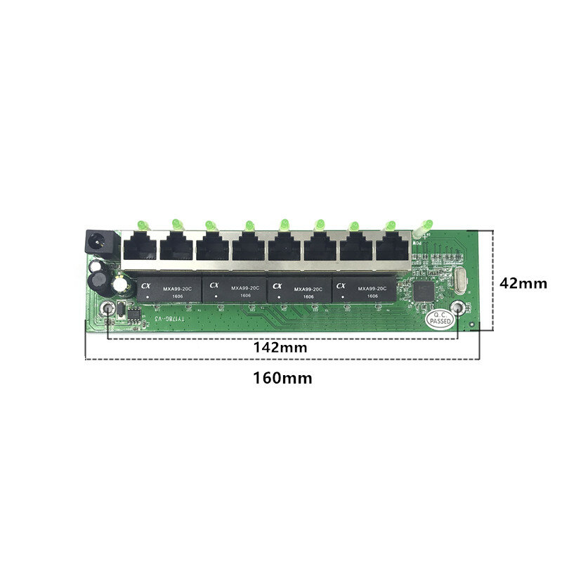 OEM factory direct mini fast 10 / 100mbps 8-port Ethernet network lan hub switch board two-layer pcb 2 rj45 1 * 8pin head port