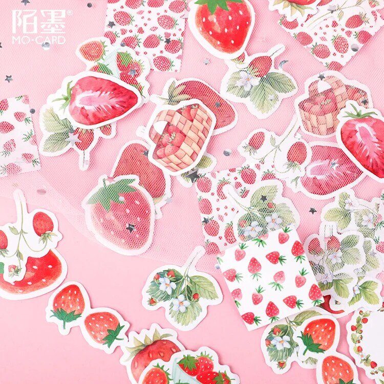 45pcs/pack Yummy Strawberry Decorative Stickers Scrapbooking Stick Label Diary Stationery Album Stickers Kids Gifts