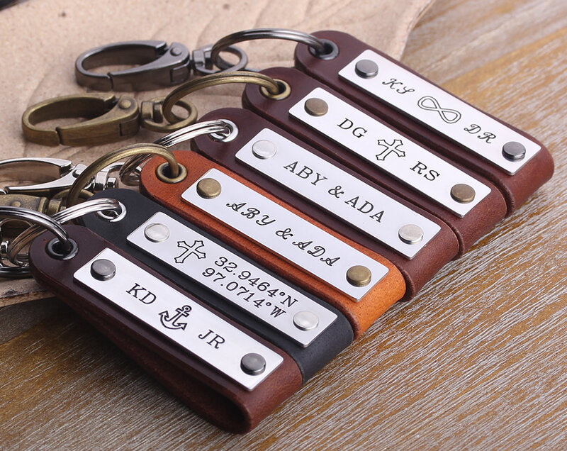 Porte-clés monogramme en cuir, personnalisé, initiale en cuir, cadeau pour lui
