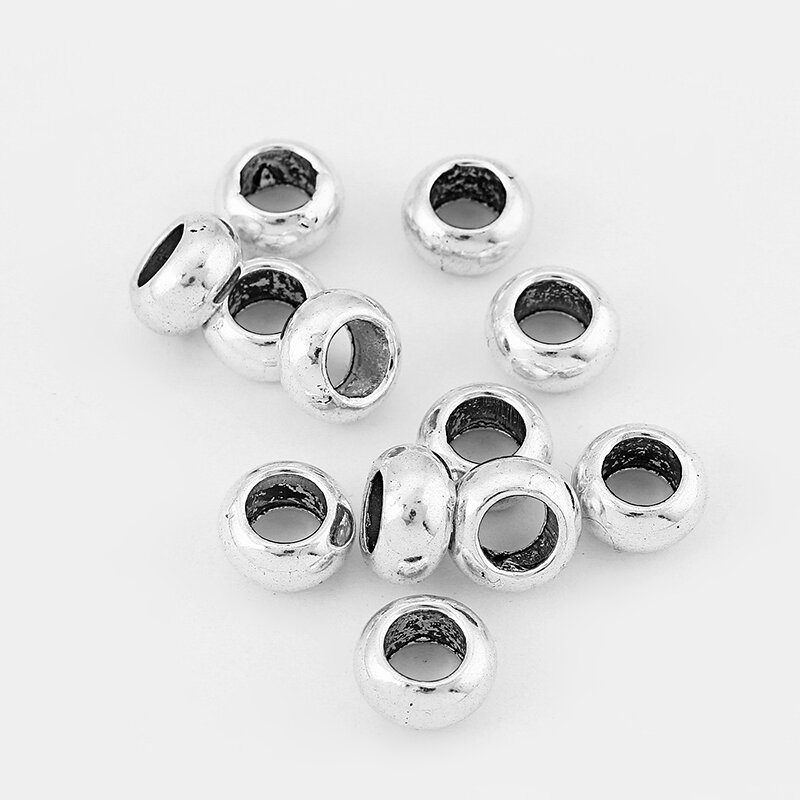 50pcs Round Slider Beads Spacer For 4mm Round Leather Cord DIY Bracelet Necklace Jewelry Accessories Findings