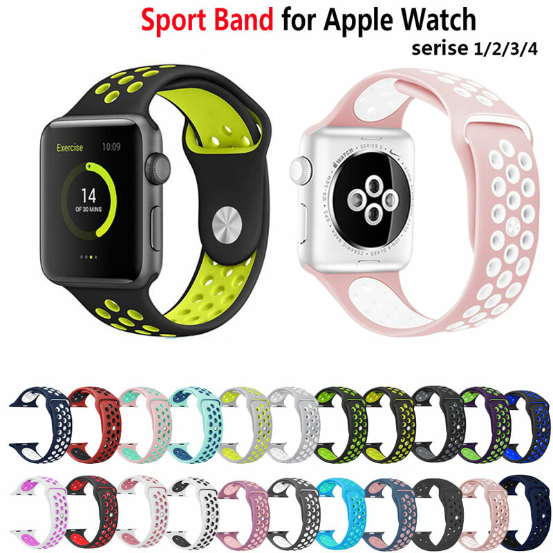 Banda deportiva de silicona suave para apple watch serie 38mm 3 4 42mm correa de pulsera para apple watch serie 1 2 Correa 44mm 40mm