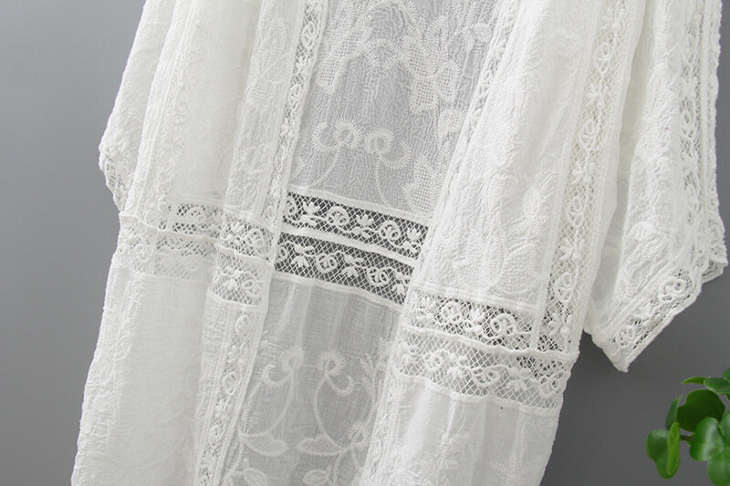 Quimono bordado longo, blusa moderna, casual, camisa branca, roupas femininas, manga morcego, blusa solta, cardigan, 2019