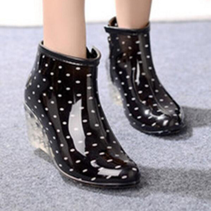 Buty damskie guma PVC wodoodporna odporność na wilgoć plamka tygrysie paski wzór w kratę buty na wysokim obcasie krótkie buty damskie