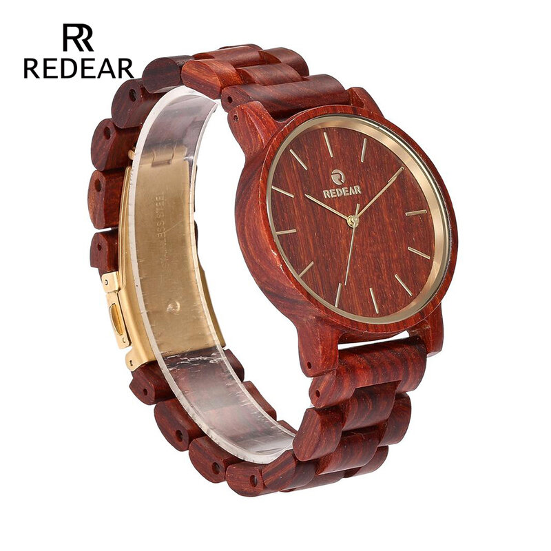 REDEAR His-And-Hers นาฬิกาสีแดงไม้จันทน์นาฬิกาญี่ปุ่นนาฬิกาควอตซ์นาฬิกาแฟชั่นของขวัญวาเลนไทน์