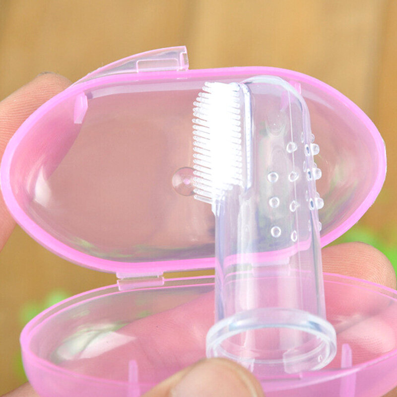 Escova de dentes de silicone para bebê, escova de dentes infantil + caixa de limpeza de borracha macia