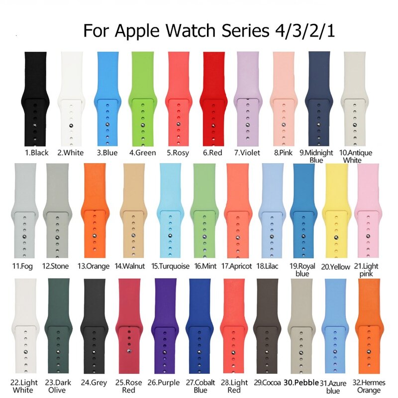 Classic Sports Silicone Strap for Apple Watch Series 5/4/3/2 Waterproof Soft Replacement Watchband for iWatch Edition 38 42 44MM