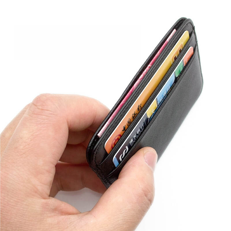 新100% シープスキン本革クレジットカードケースミニidカード財布のための男性の財布カード会員