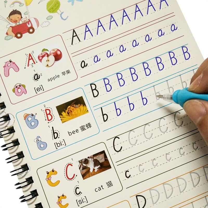 子供のためのアルファベット文字付きコピーブック,26文字,幼児の練習,幼稚園,テキストの書き込み,1個