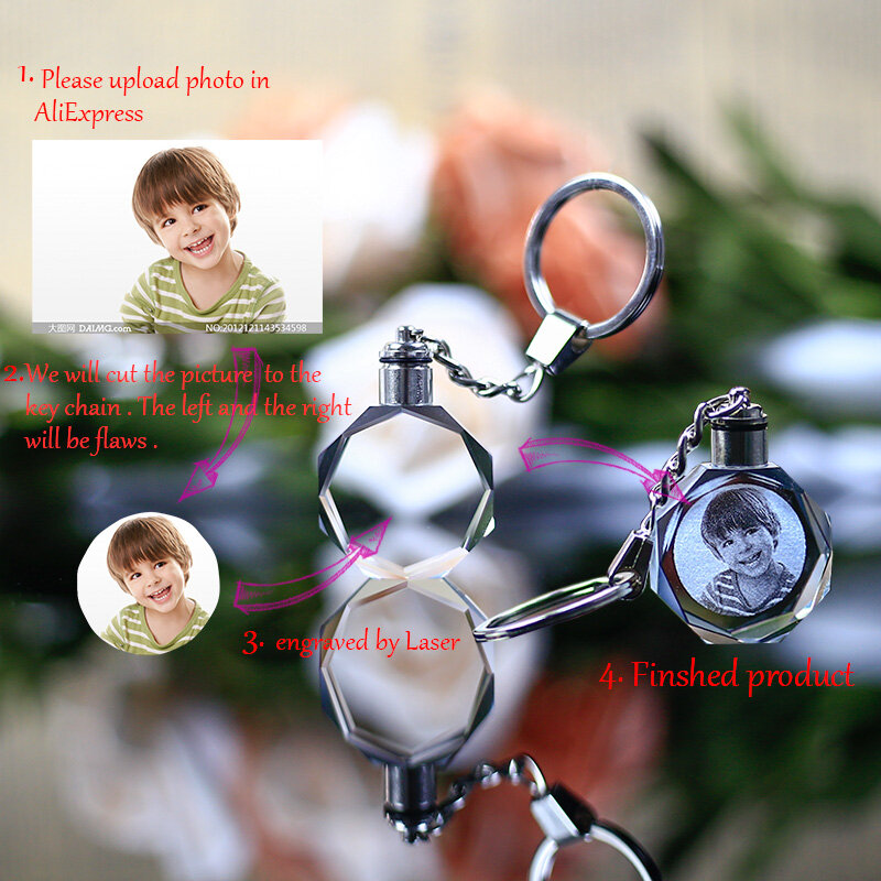 Porte-clés en verre cristal coloré pour Album Photo, cadre de mariage, Photo de famille personnalisée, enregistrement Photo de bébé