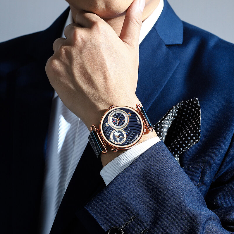 Награда мужские часы лучший бренд класса люкс полный стальной двойной циферблат кварцевые наручные часы мужские повседневные водонепрони...