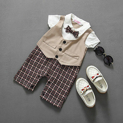 Newborn BABYGROW Baby Boy Clothes New Christening Formal Party Bodysuit Outfit Gift short Sleeve Summer 6 9 12 18 24 Monthes