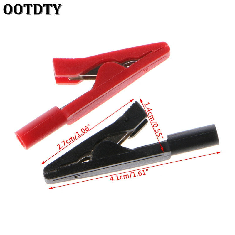 OOTDTY 2 Pcs Insulated Alligator Clip 2mm Banana Female Adapter Meter Test Probe Black Red