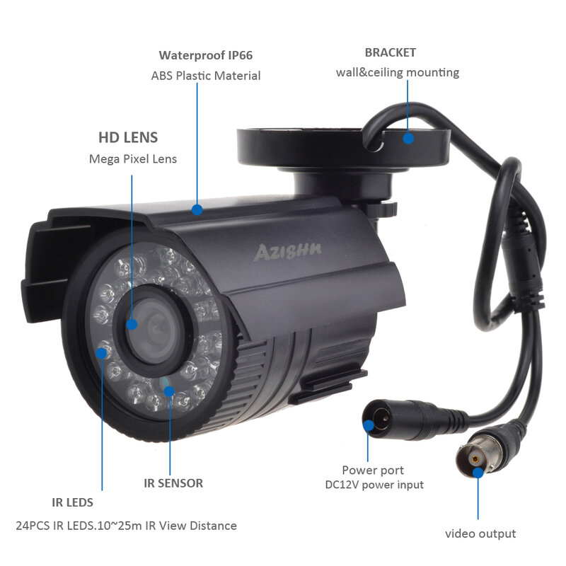 Azishun-CCTV800テレビカメラ,暗視フィルター,24時間,防水,屋外撮影,弾丸,監視