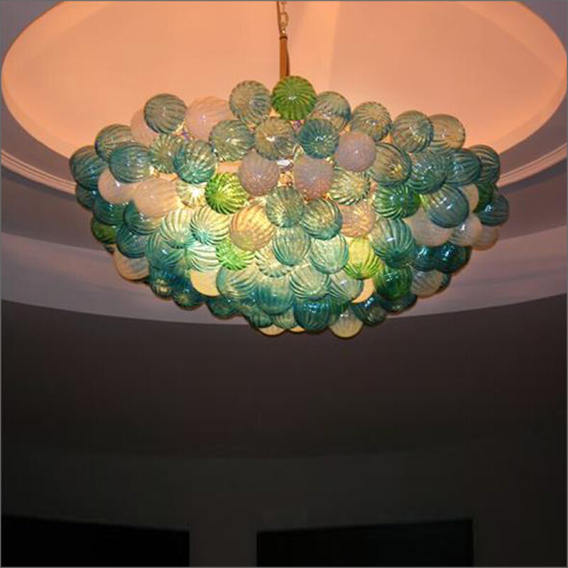 مصباح السقف المصنوع يدويًا من زجاج مورانو ، طراز Chihuly ، تصميم فني ، إضاءة داخلية مزخرفة