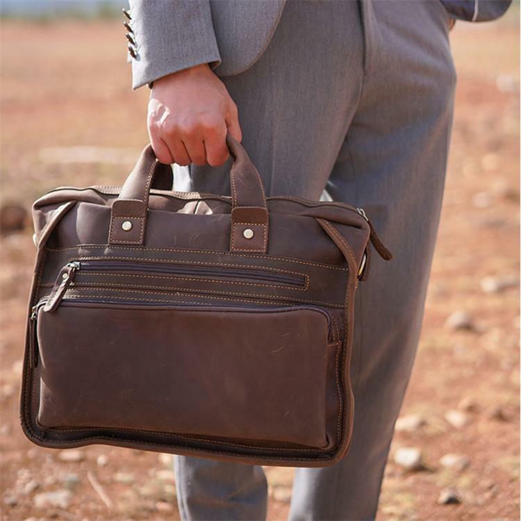 حقيبة جلدية حقيقية خمر للذكور اليدوية حقائب يد جلدية 14 بوصة الكمبيوتر 2019 شعبية مصمم حقيبة كروسبودي