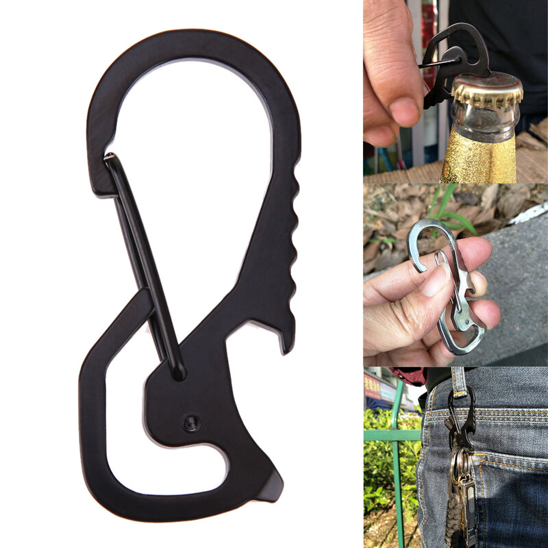 Carabiner พวงกุญแจตะขอสแตนเลสสตีล Carabiner Cap Lifter Hex ที่เปิดขวดพวงกุญแจแหวนปีนเขา Accessorie