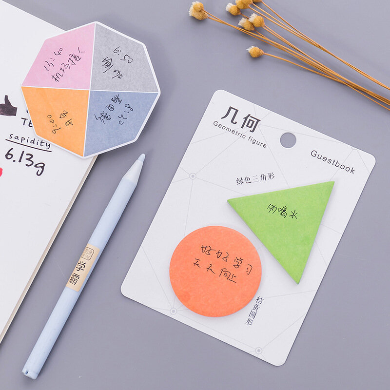 1 pc kawaii forma geométrica cor mensagem notas pegajosas bloco de notas papelaria coreano material escolar planejador adesivos