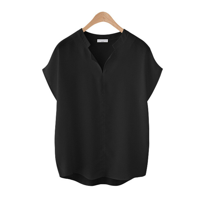 Летняя женская блузка, рубашка, черная и белая Дамская блузка с коротким рукавом, шифоновый мягкий дышащий Женский Топ, повседневная одежда размера плюс 5XL
