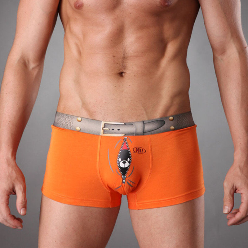 Calzoncillos de bambú para Hombre, ropa interior Sexy, bóxer de dibujos animados, oso, pájaros, bulto grande, 4 Uds./lote