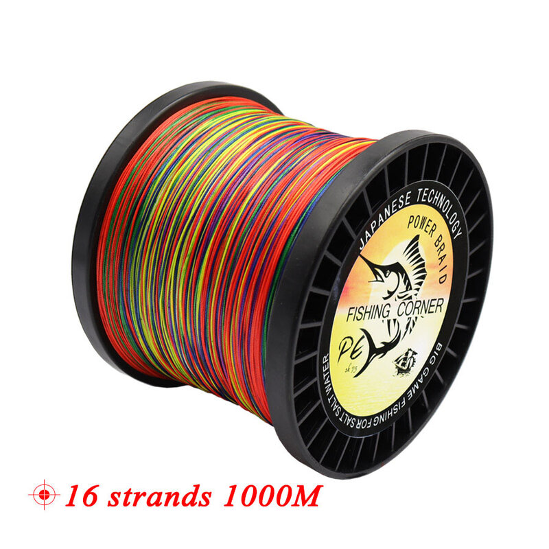 16 fios pe trança 300m/500m/1000m/1500m trançado linha de pesca multicolor super poder japão multifilamento de água salgada/água doce