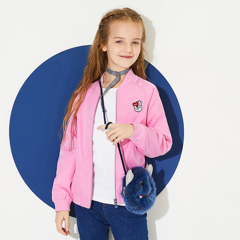 Balabala Mädchen Bestickte Baseball Jacke mit Tasche Full-Zip Jacke Rippen Baseball Kragen Manschette und Saum für Teenager Mädchen