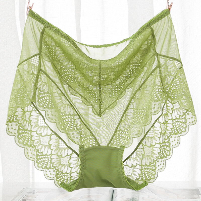 QA195 Women plus size 4XL transparent panties seamless mesh lace sexy underwear ladies high waist briefs