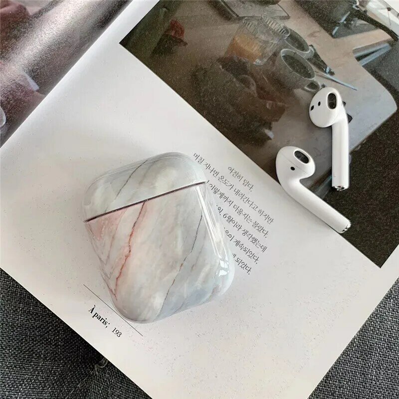 1 piezas cubierta protectora de mármol de lujo para Apple Airpods 1:1 Bluetooth auricular caja de carga Fundas protectoras accesorios de piel