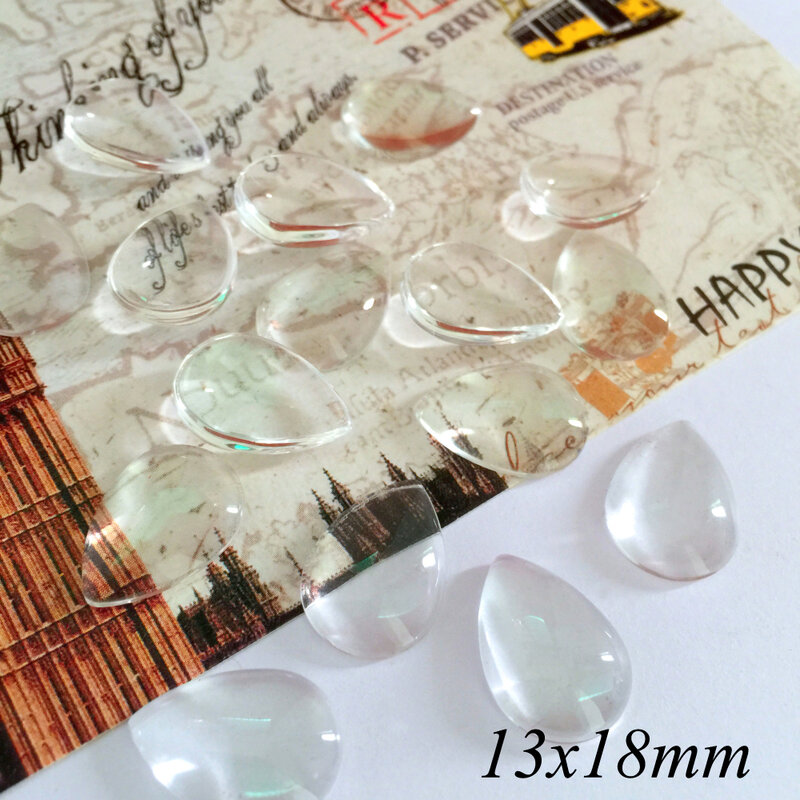 Zeroup cabochão de vidro transparente artesanal, acessórios para joias por gotejamento de 13x18mm