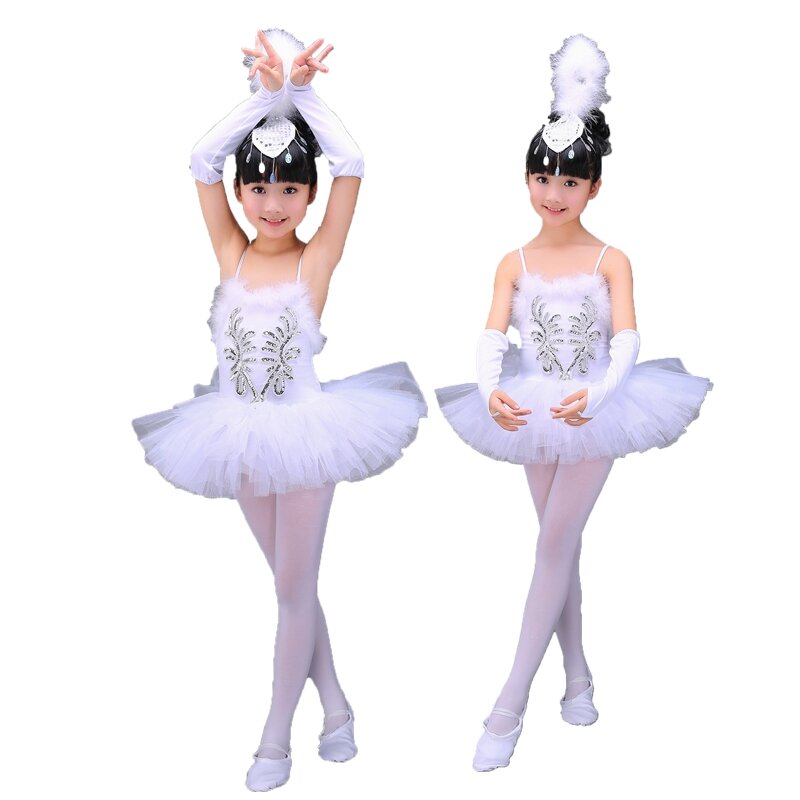 Vestidos de Ballet blancos profesionales para niñas, trajes de baile de bailarina para niños, tutú de actuación, Ropa de baile