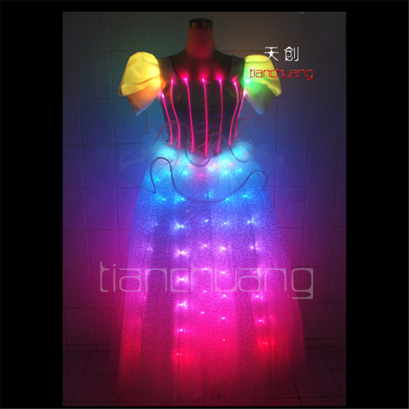 Gaun Dansa Led Bisa Diprogram Penuh Warna Kostum Penyanyi Ballroom Memakai Pakaian Pertunjukan Panggung Pernikahan Disko Pencahayaan Warna-warni
