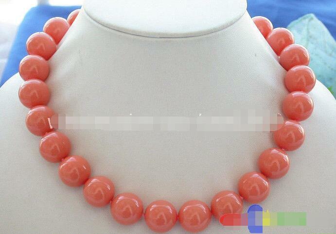 Rare 12mm Genuine South Sea Coral Color Shell Pearl Round Beads Necklace 18'' Free shipping