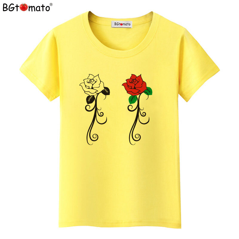 Футболка BGtomato с красивой розой, женская брендовая новая одежда, летняя крутая футболка, дешевая распродажа, женские топы, футболки, модная футболка