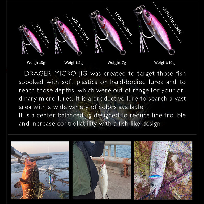 ALLBLUE 2019 DRAGER Micro Metal Jig 3g 5g 7g 10g lancer sur le rivage Jigging Spoon Sea Cast leurre de pêche artificiel