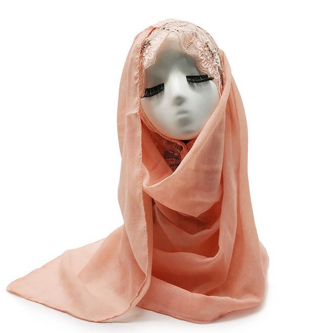 Bufanda de hijab de encaje para mujer, chales largos con diseño de perlas, bordados de flores, de lujo, suave, islámico, novedad