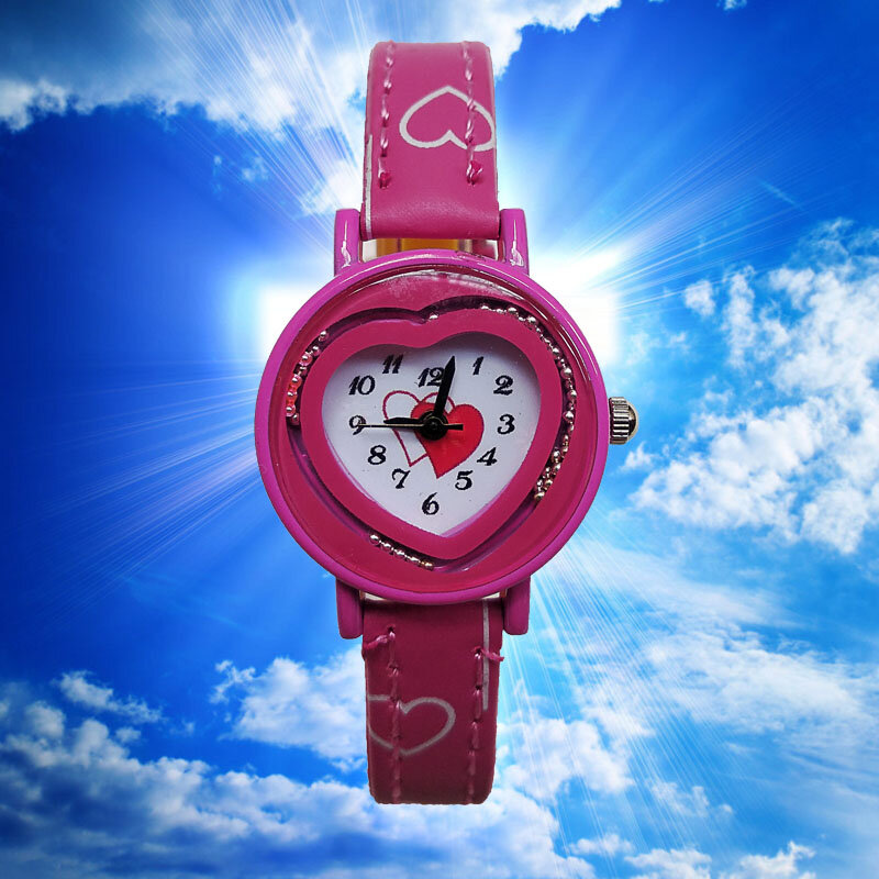 Relógio infantil coração e amor, relógio de pulso feminino com pulseira vestida, novo modelo 2019