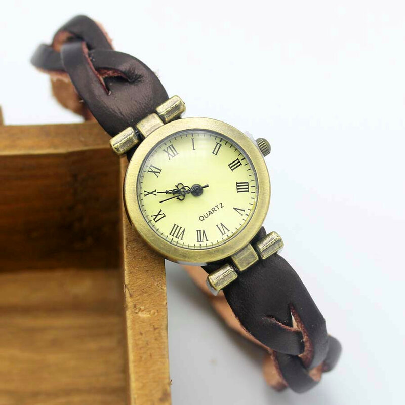 Shsby proste unisex ROMA zegarek w starym stylu skórzany pasek bransoletki z zegarkiem Twist krzyż kobiety sukienka zegarki brązowy kobiet zegarek