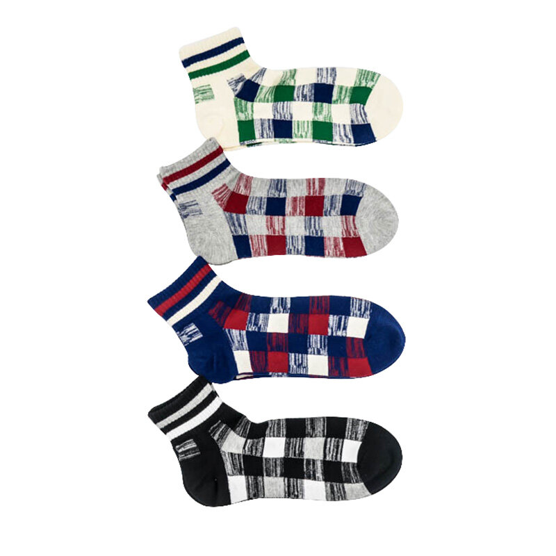 Носки мужские хлопковые в клетку 5 пар, придающие формы, классические модные повседневные короткие носки в Корейском стиле, лучший подарок, весна-осень