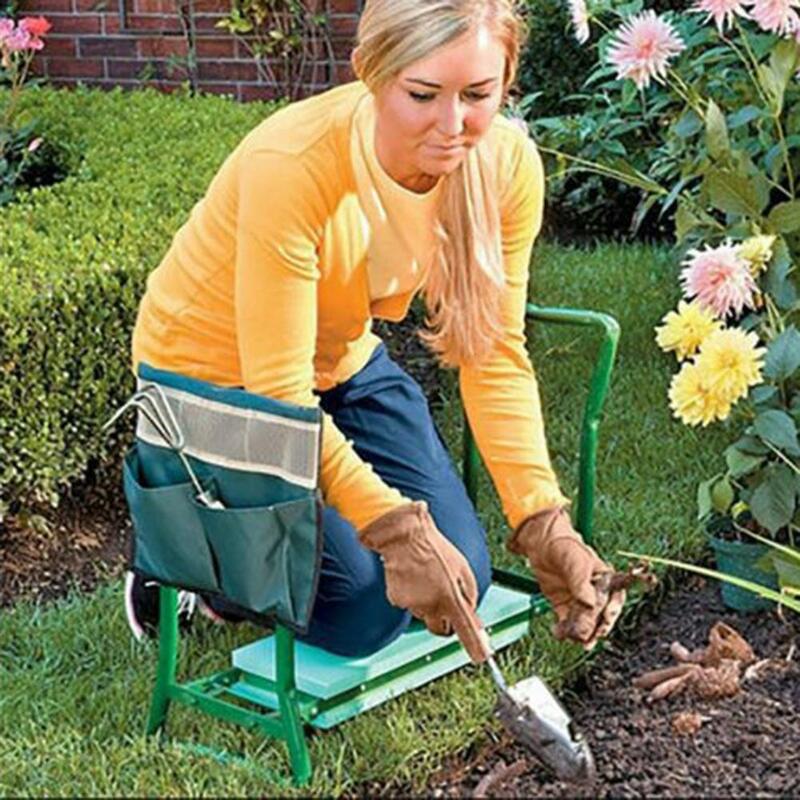 Tabouret de jardin portable en acier inoxydable, avec coussin oligKneeling, fourniture d'outils de jardinage