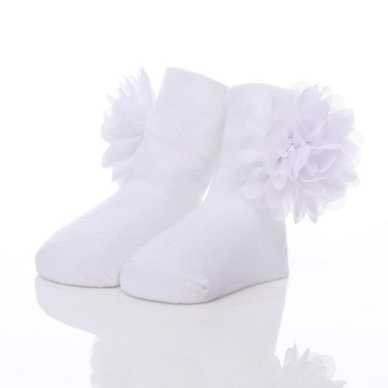 Fashion flowers baby cotton socks chiffon flower girls socks