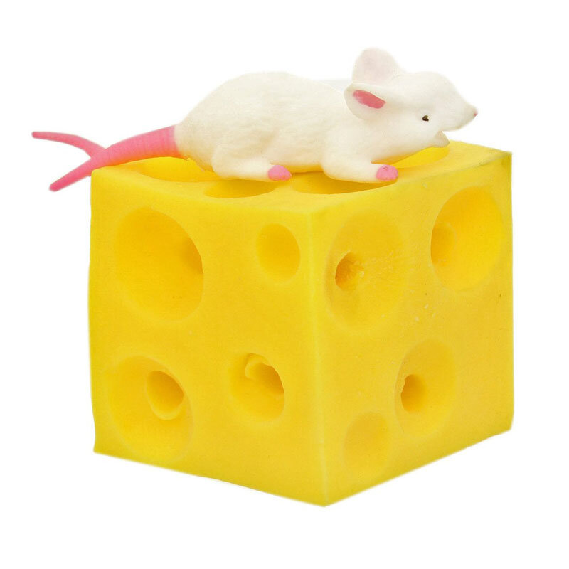 Juguete de ratón y queso para aliviar el estrés, 2 figuras blandas y bloques de queso,Fidget juguete,Juguetes anti estrés para adultos y niños