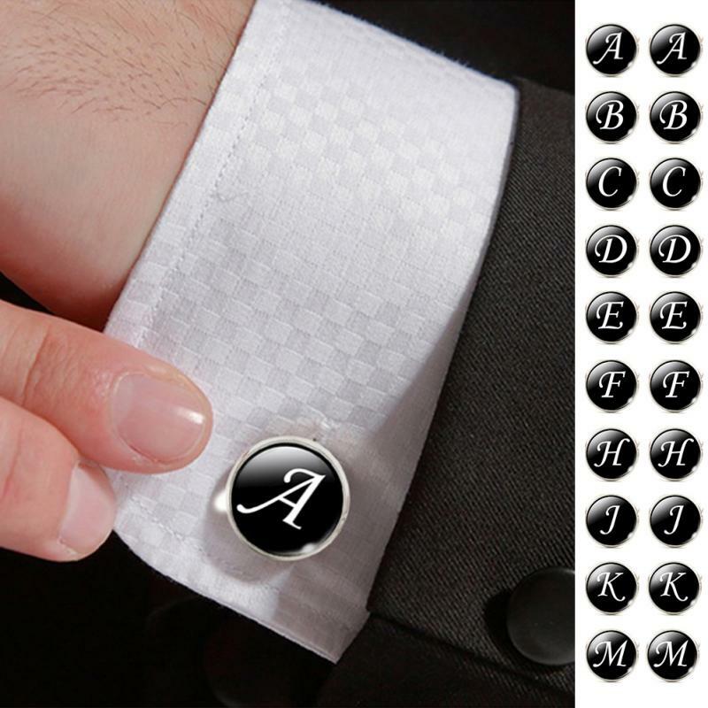 Gemelos con letras del alfabeto para hombre, A-Z de moda, Color plateado, botón para camisa de caballero, gemelos de boda, regalos