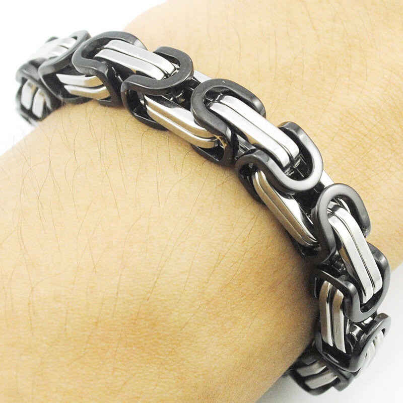 ATGO Promotion! Men's Bracelets Chain Link Bracelet Stainless Steel 8mm Width Byzantine Wholesale High Quality BB247