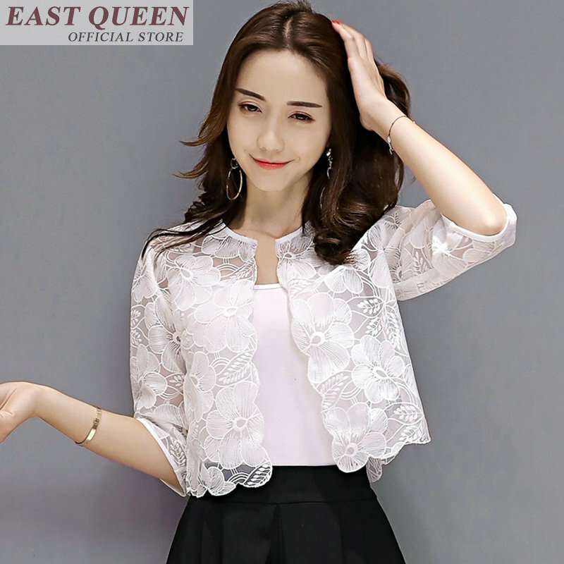 Wanita blus renda o-neck setengah lengan padat kasual pendek tops kemeja feminin elegan fashion ladies slim blouse DD703 L
